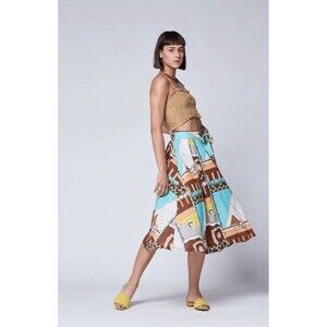 Baci Linen Blend‎ Aztec Patchwork Belted Maxi Skirt Made In Italy Size Small S